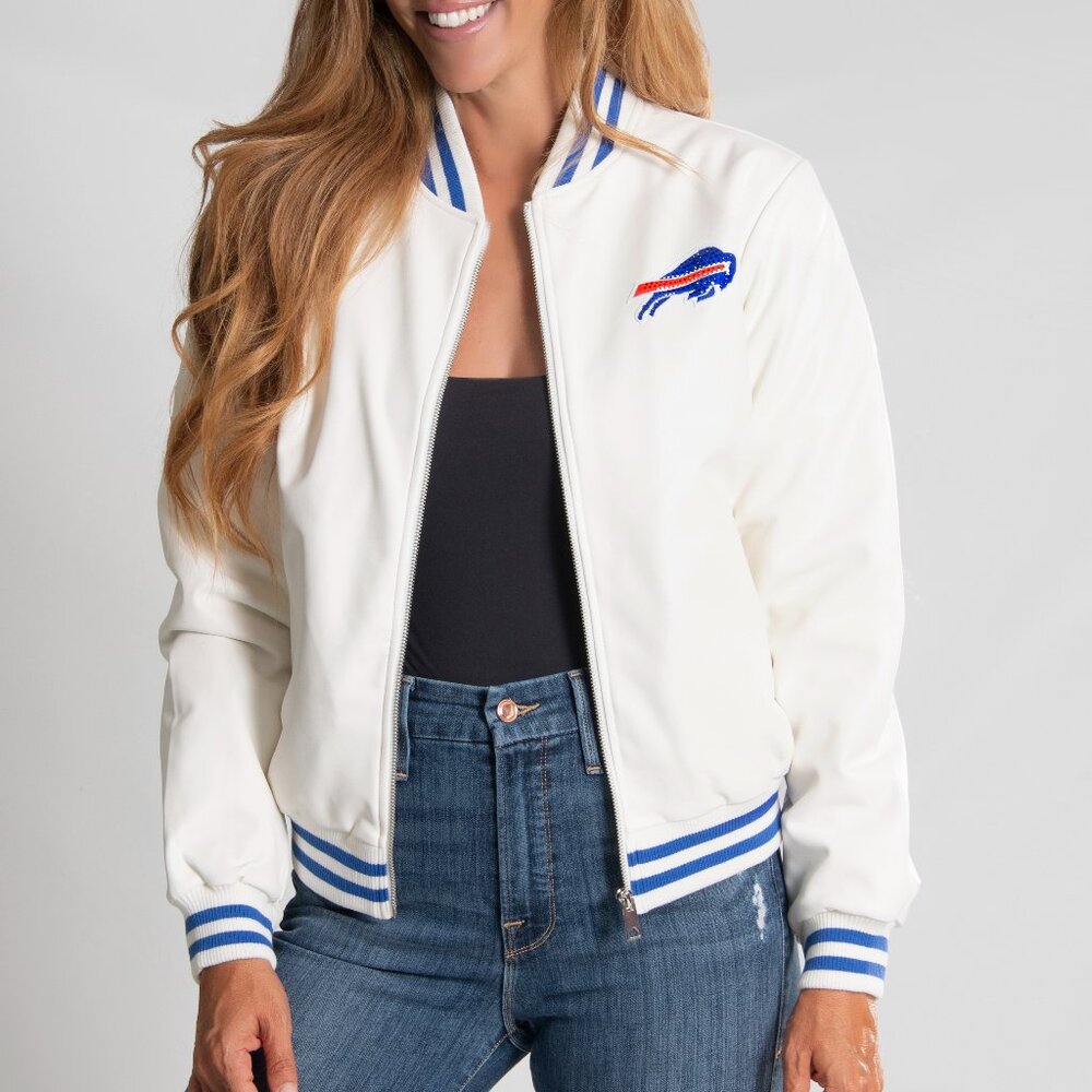 NWT NFL Buffalo Bills White Vegan Leather Jacket